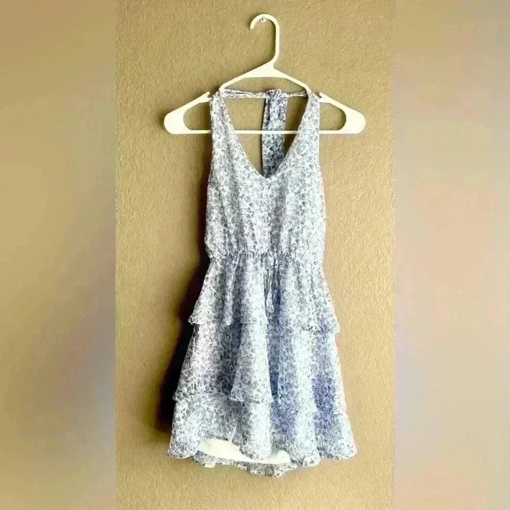 Trixxi Blue White Floral Summer Ruffle Tiered Dress Size Small cottagecore‎ y2k